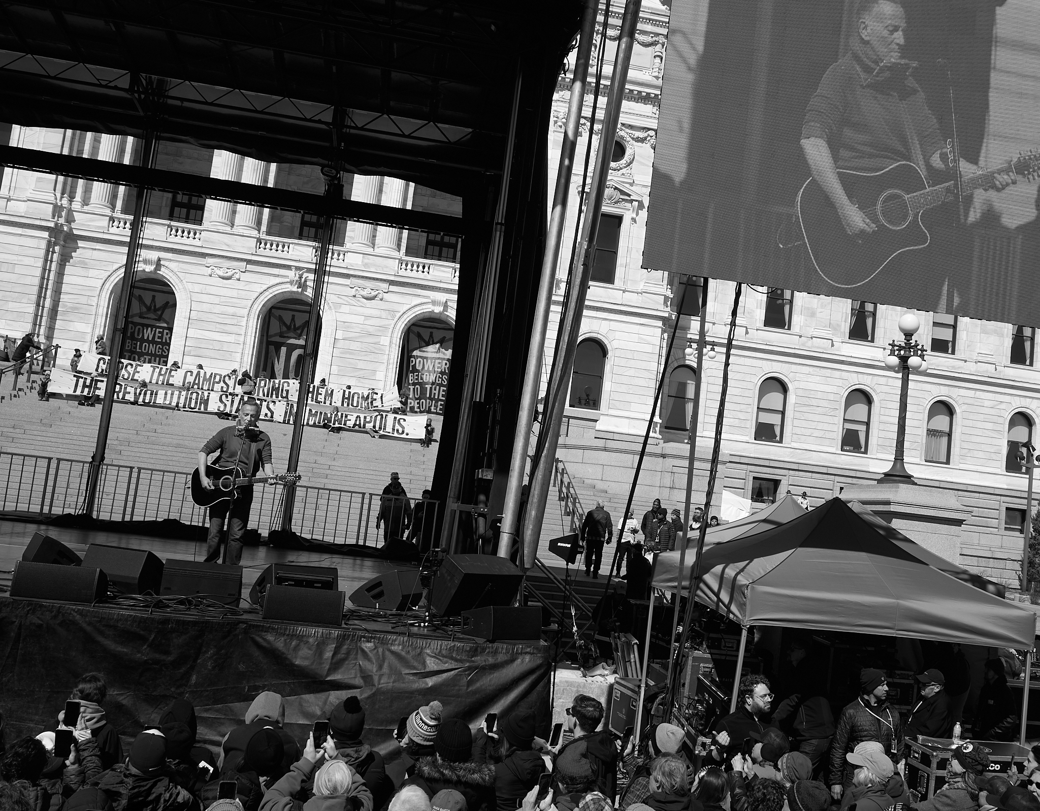 Bruce Springsteen performs his song “Streets of Minneapolis” during the “No Kings” rally at the Minnesota State Capitol in Saint Paul, Minnesota on March 28, 2026. 